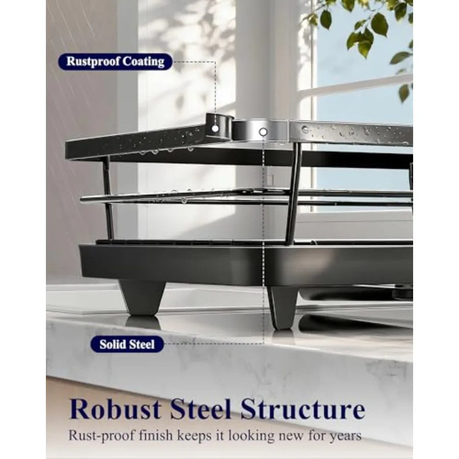Stainless Steel Dish Drying Rack With Cutlery Holder For Kitchen