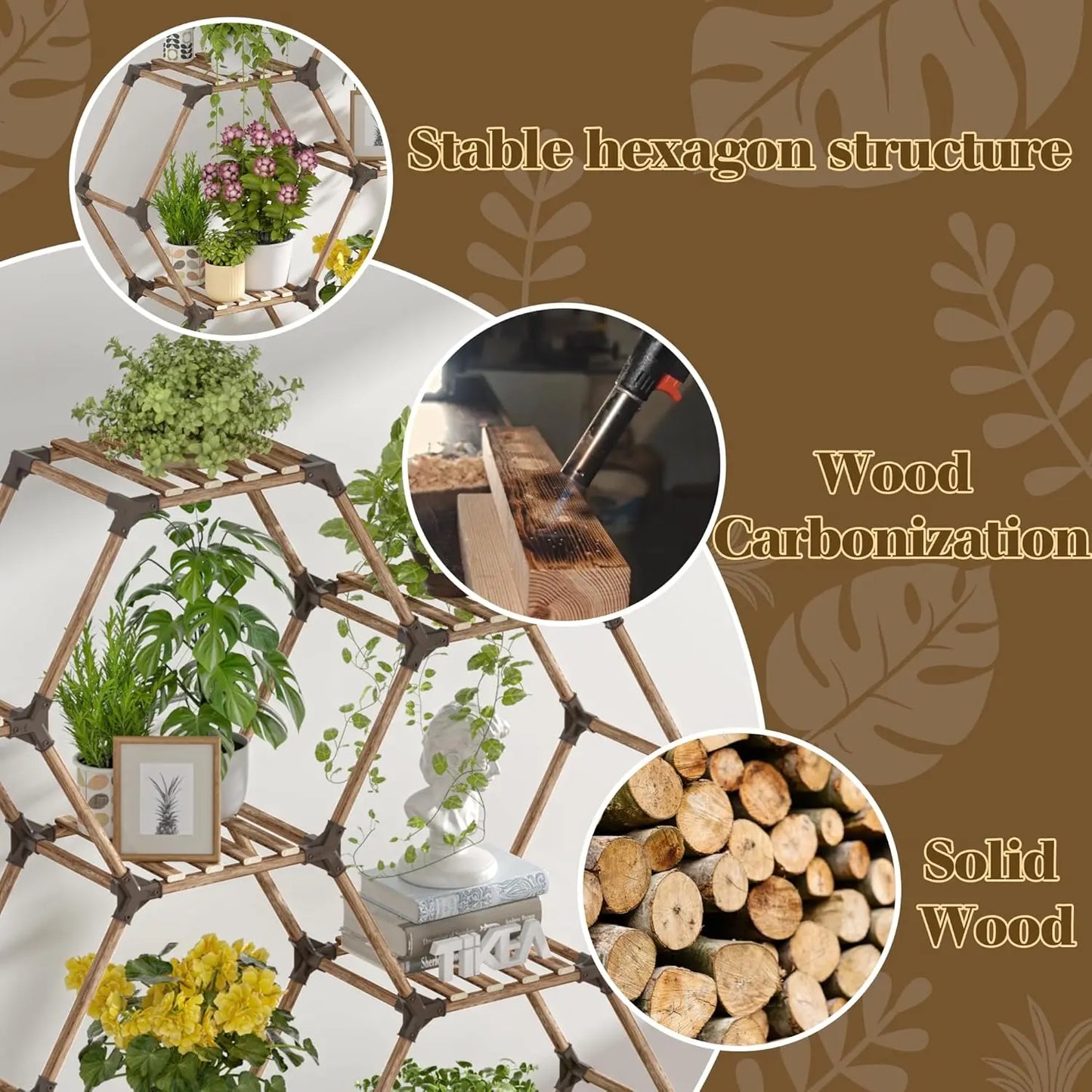 Hexagonal Plant Stand Indoor Outdoor Large Wooden Shelf 6 Tier 9 Pot Holder for Patio Balcony Living Room