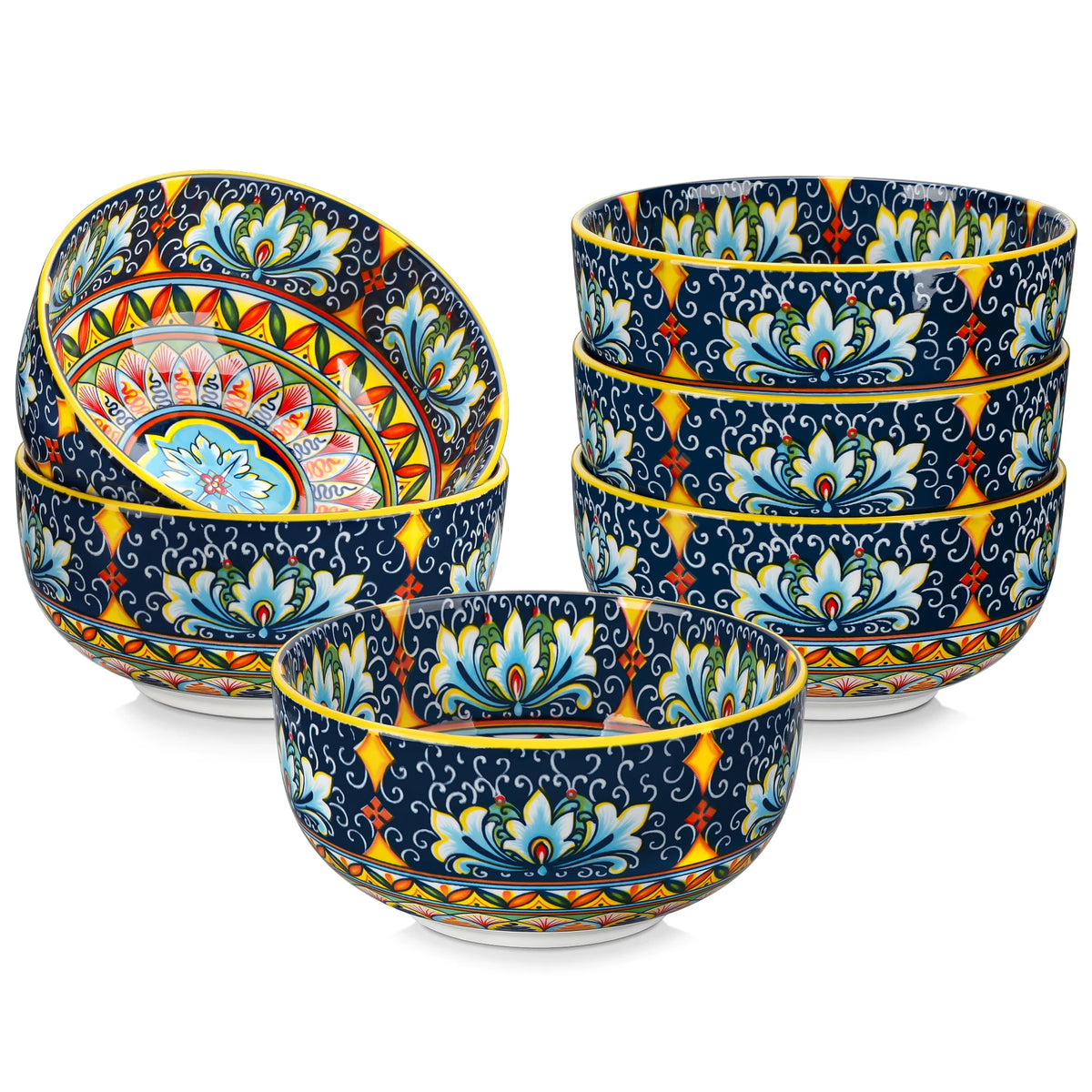 vancasso 6/12 Piece Cereal Bowls Set 28 Oz Ceramic Soup Bowls Bohemian style for Salad/Pasta/Rice/Oatmeal/Fruit/Cereal for 6