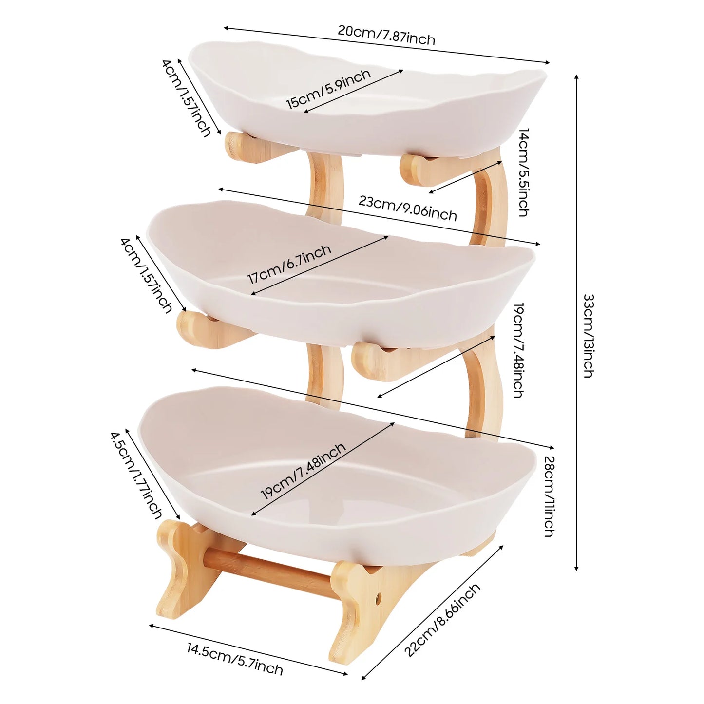 3-Tier Fruit Plate And Dessert Tray On Bamboo Stand For Parties