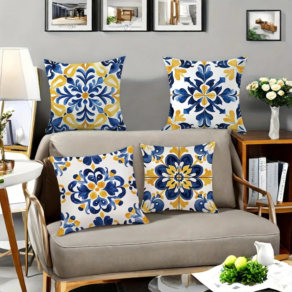 Four Piece Tile Pattern Pillow Cover Set For Home Decor