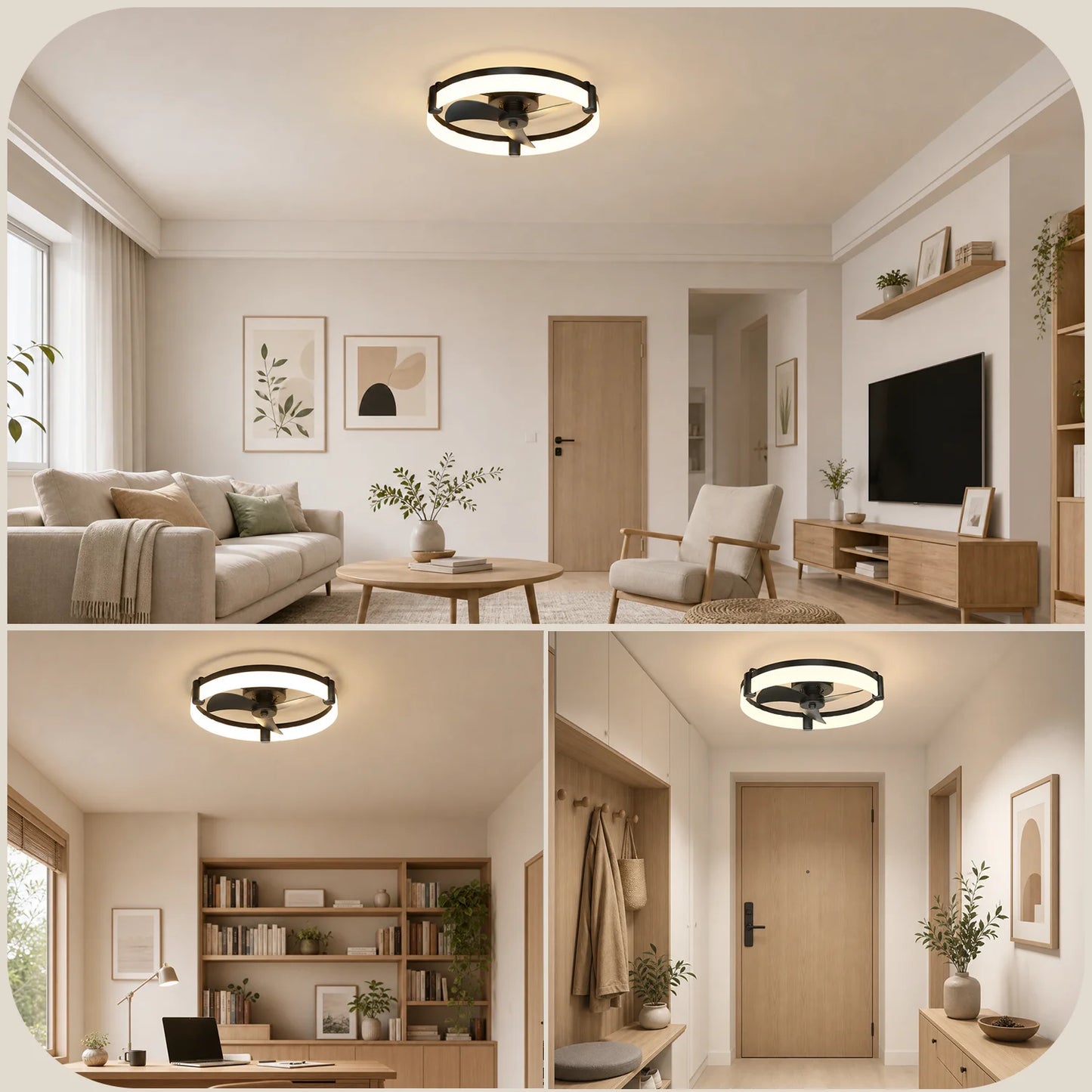 Aiopp Modern Flush Mount Ceiling Fan With Ring LED Light