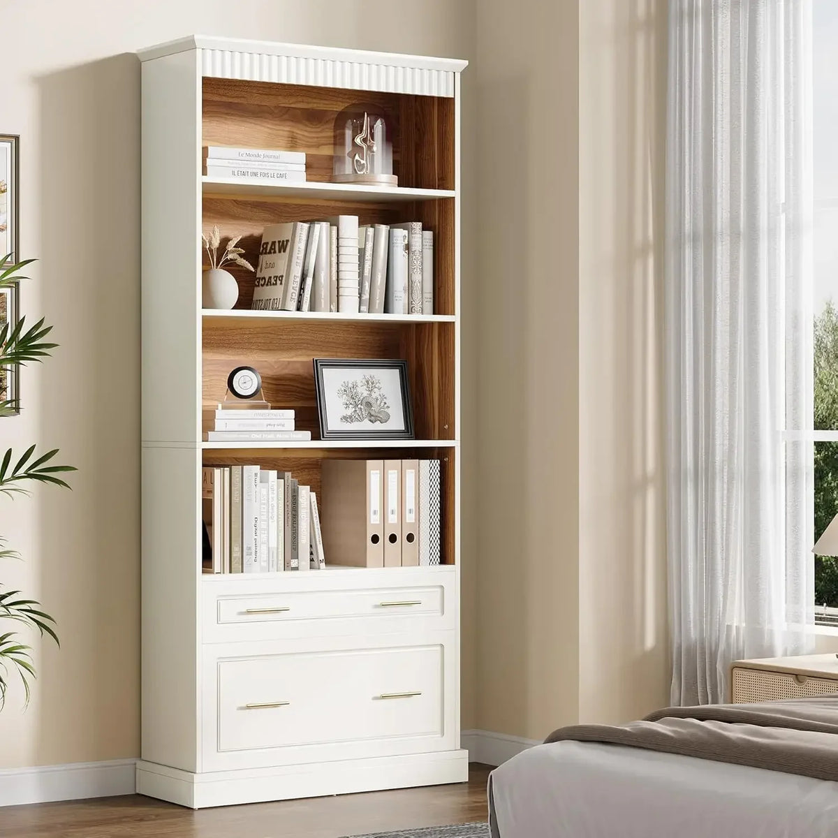 Tribesigns 5 Shelf Bookcase With File Cabinet Drawer