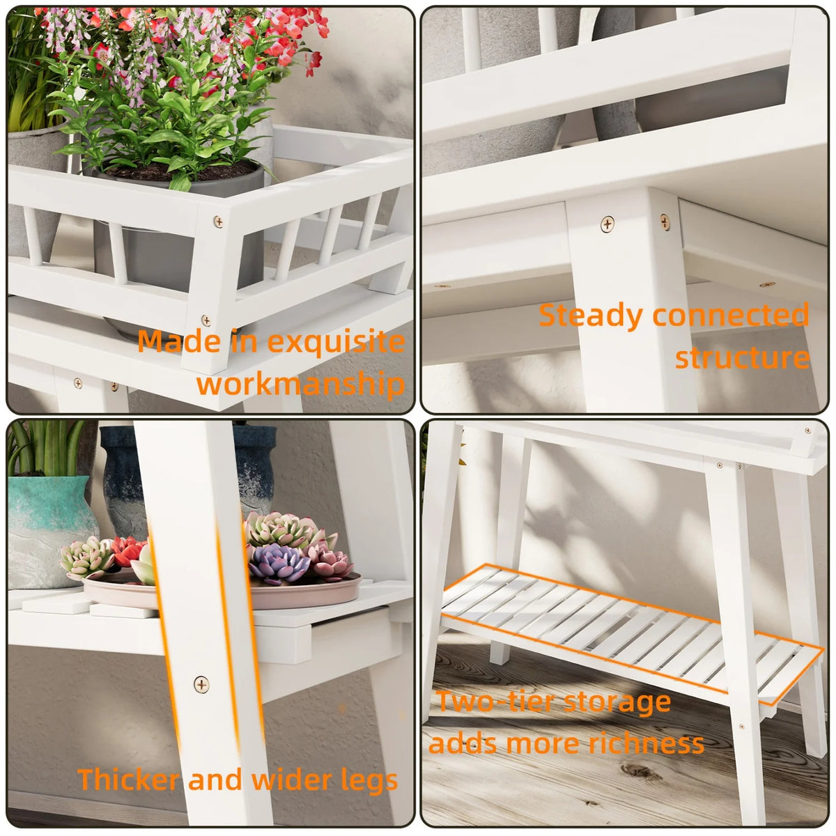 Two Tier Bamboo Plant Stand Indoor Outdoor Garden Shelf