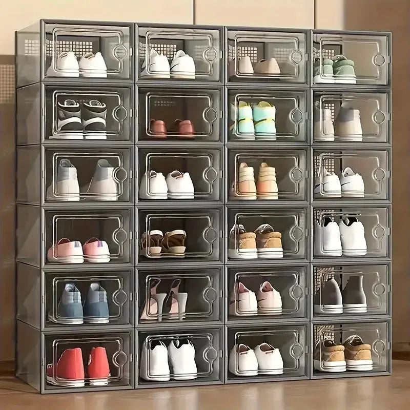 24pcs Stackable Plastic Shoe Storage Boxes Dustproof Transparent Organizer