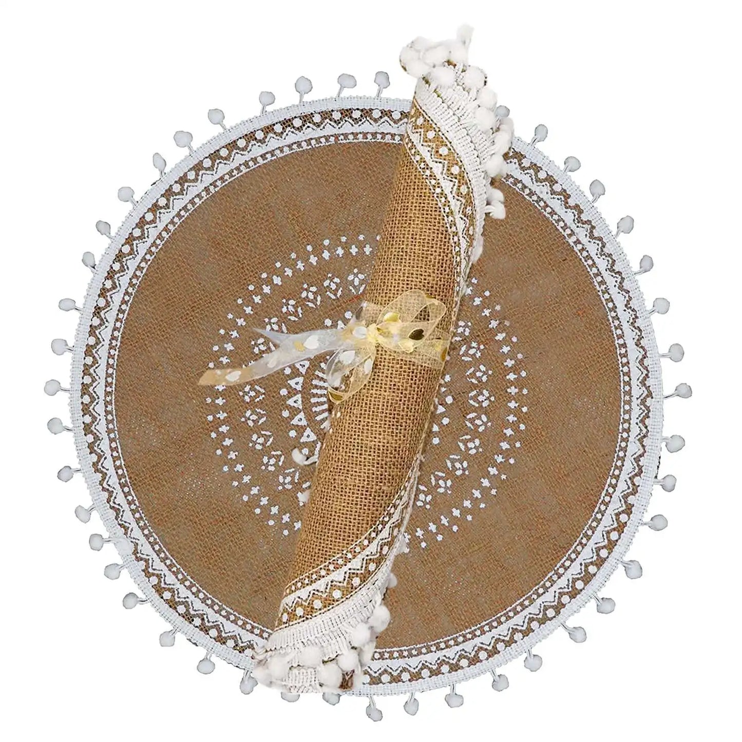 FGHGF Round Boho Placemats Set With Pompom Tassels