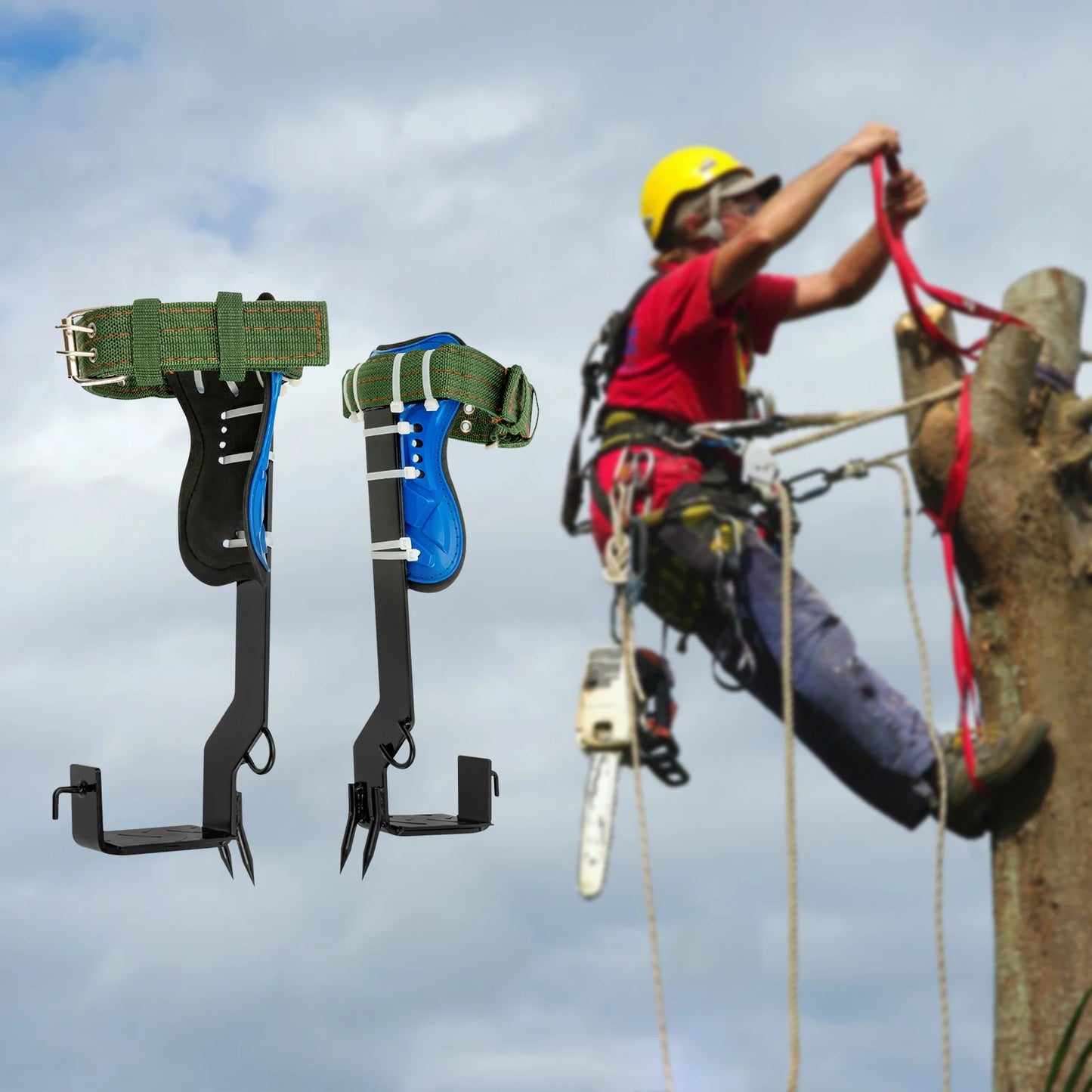 Tree Climbing Spikes Set With Pole Climbing Gaffs And Rope