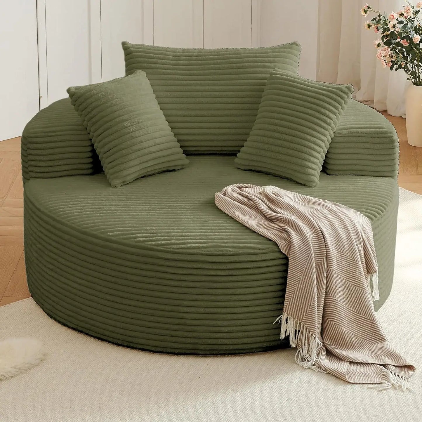 Round Upholstered Corduroy Lounge Chair For Indoor Use