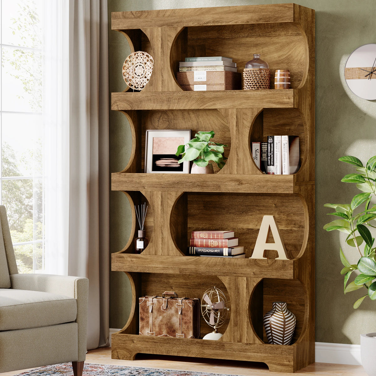 Tribesigns Wooden Four Tier Freestanding Display Bookshelf
