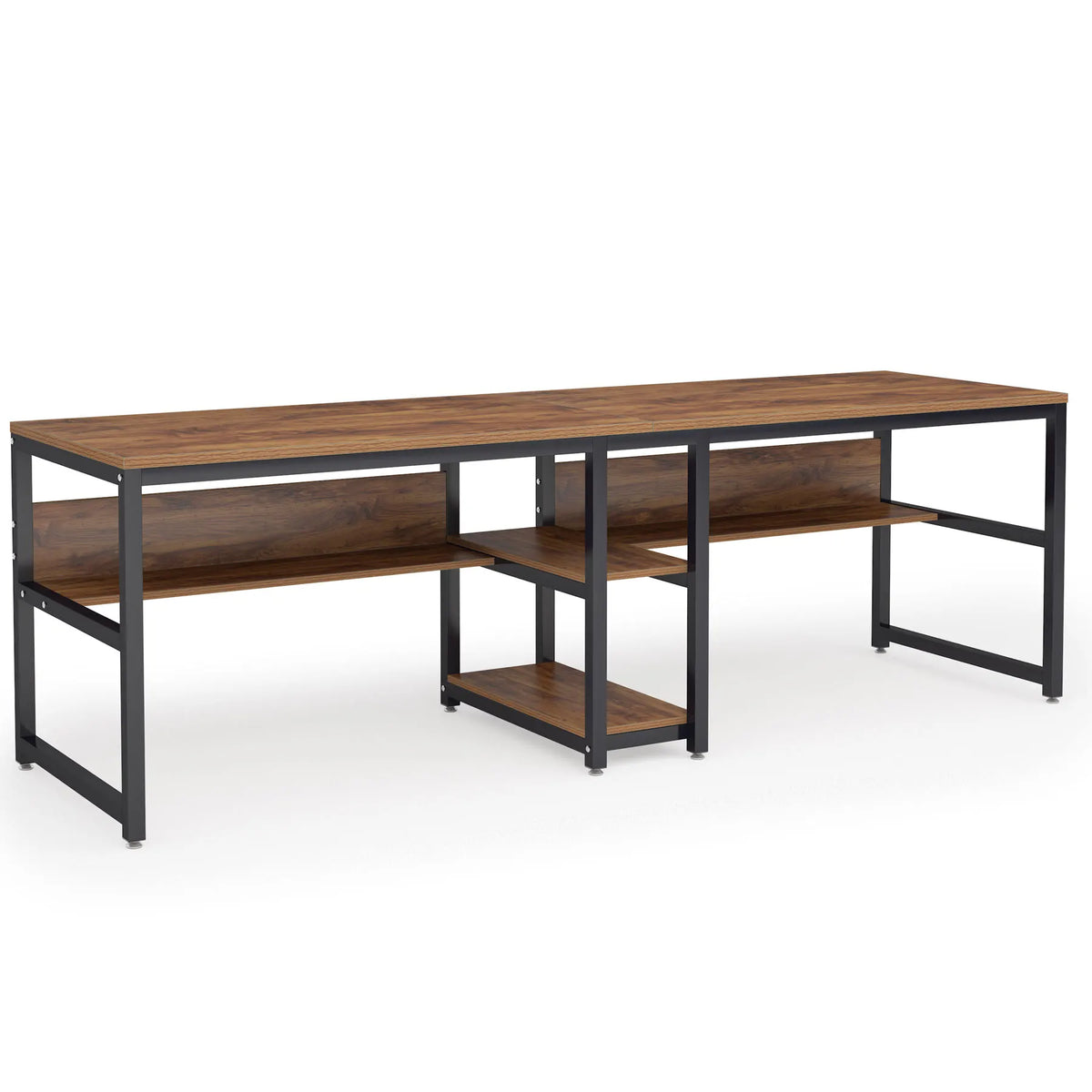 Tribesigns Rustic Wooden Two Person Office Desk With Bookshelf