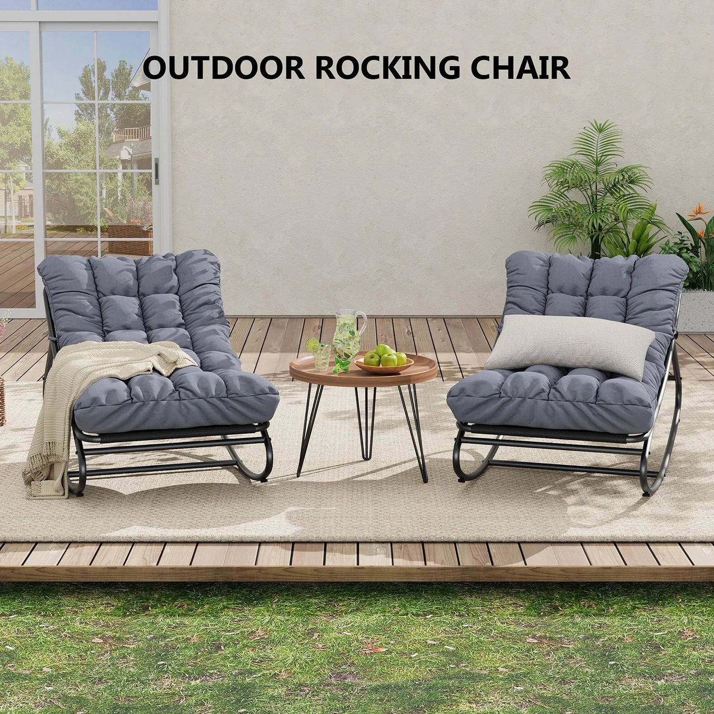 HiMISS Outdoor Papasan Rocking Chair With Waterproof Cushion
