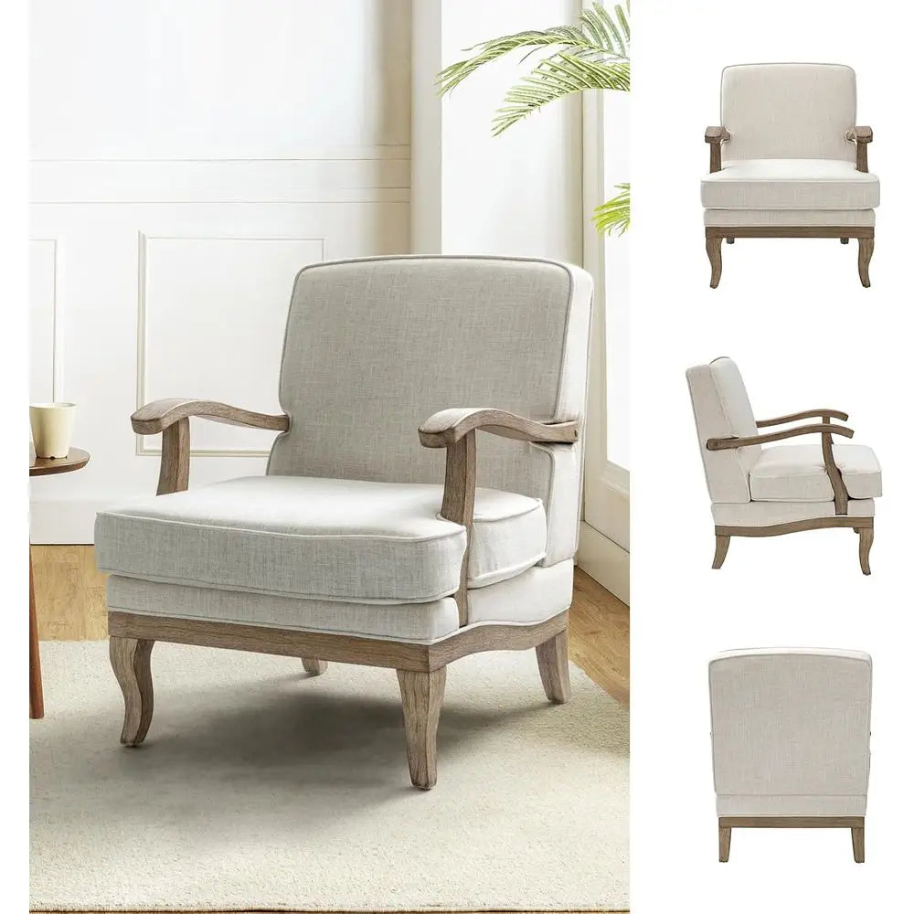 -Century ern Accent Chair, Upholstered Living Room Lounge Chair, Lounge Armchair with tic Stripes & Solid Wood Legs, Living Room