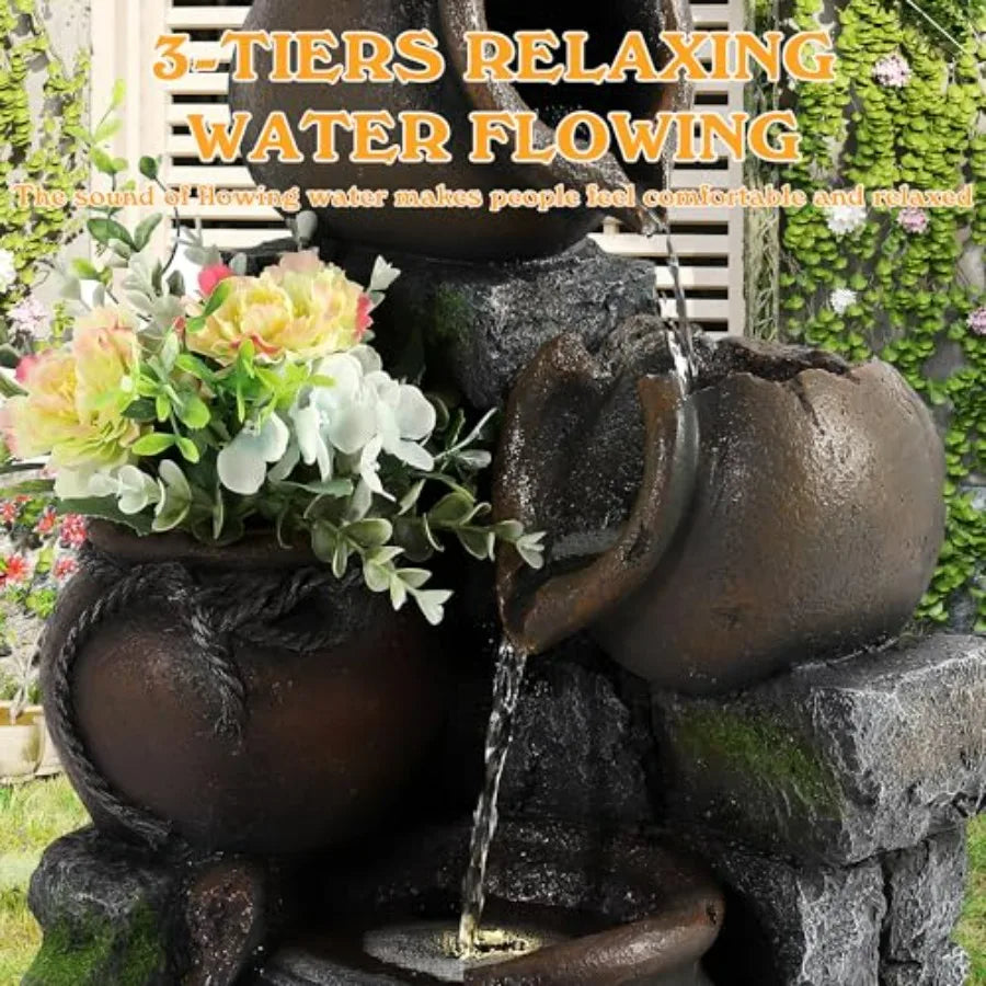 4-Tier Cascading Water Fountain With LED Lights And Pump