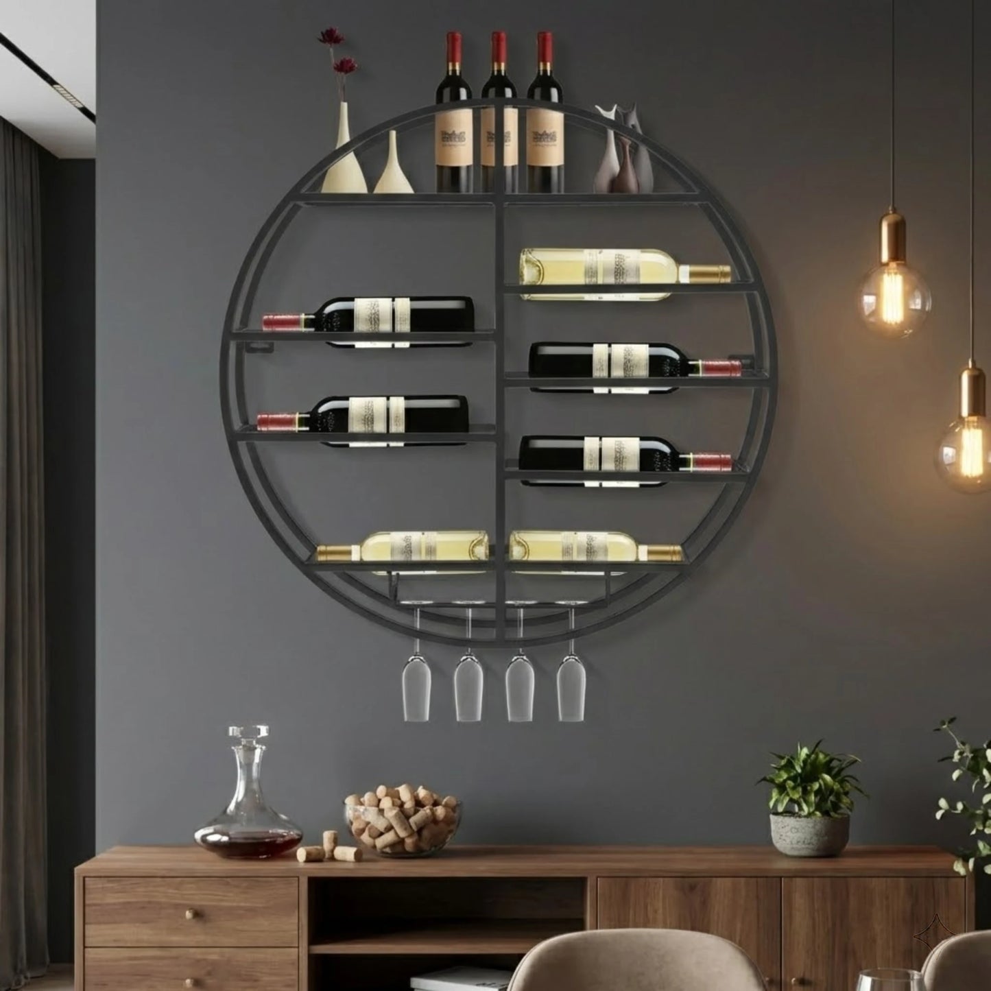 Bymaocar Wall Mounted Iron Wine Rack 7 Bottle Capacity