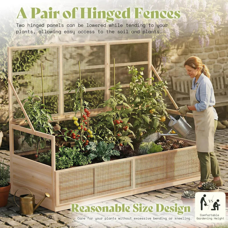 Raised Garden Bed With Hinged Fencing And Trellis Set