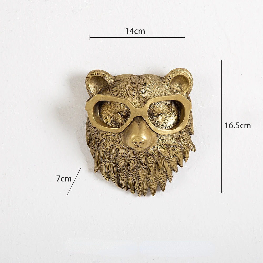 Antique Bronze Resin Animal Pendant Golden Deer Head Wall Storage Hook Up Background Wall Accessories Decorative Figurines