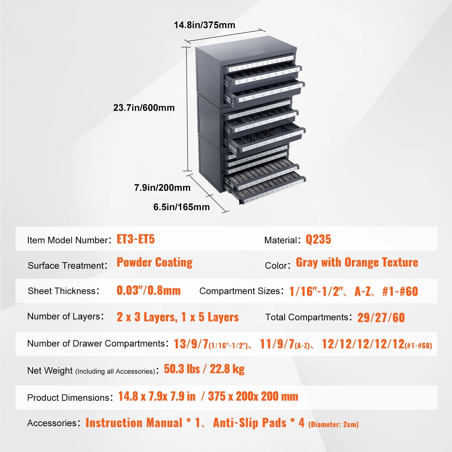 SucceBuy Steel Drill Dispenser Organizer Cabinet Storage Drill Bit Dispenser Cabinet Three-Drawer Drill Bit Organizer Cabinet