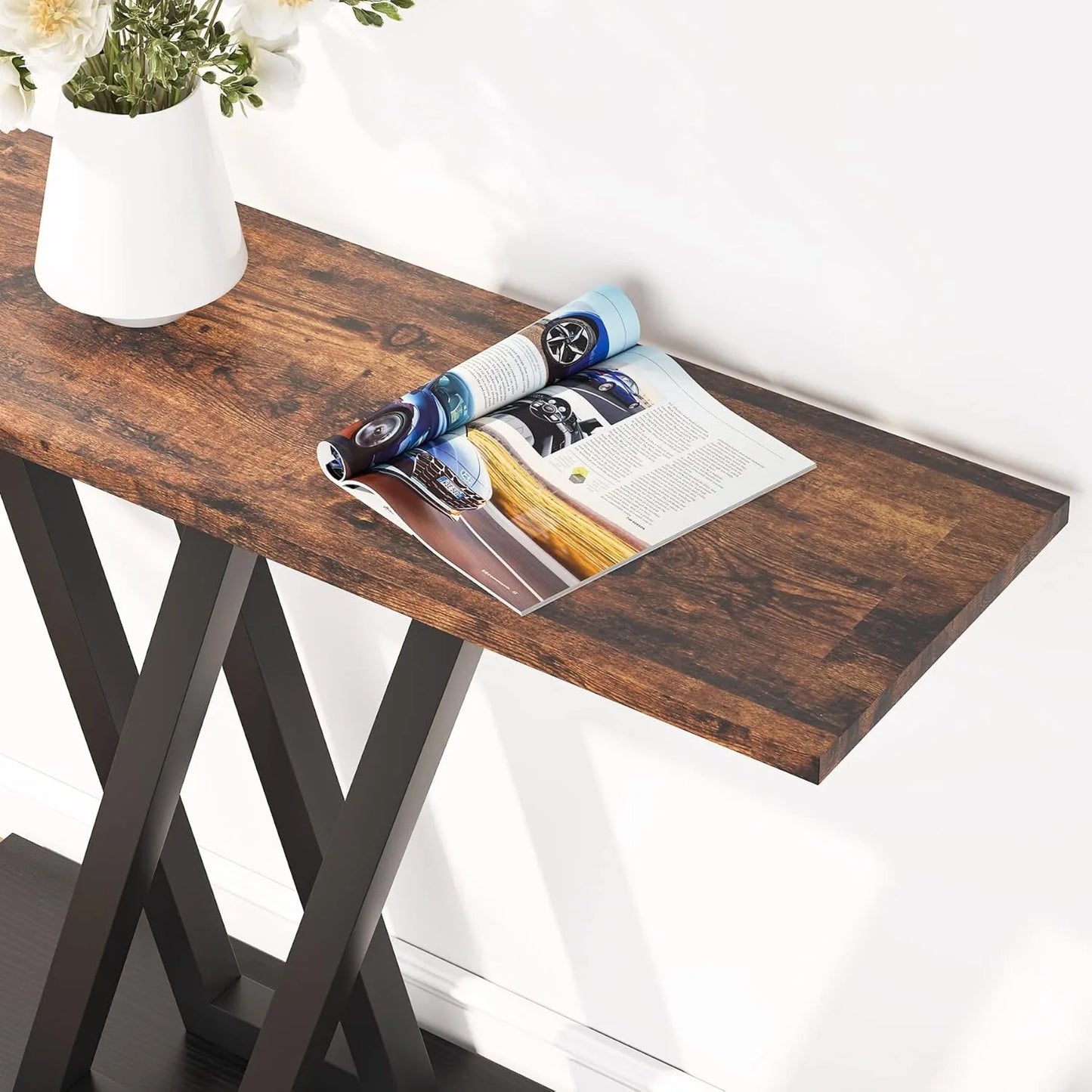 Console Table, Industrial Hallway Table for Entryway, 43 Inch Entryway Tables Narrow Sofa Table for Living Room, Rustic Brown