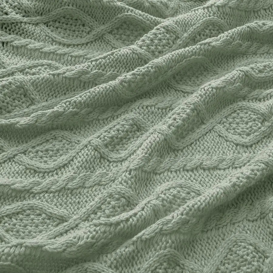 Cable Knit Throw Blanket and Pillow Set, Sage Green Set of 3, Knitted Throw 50x60 amp 2 Pillow Covers 18x18, Soft amp Cozy Decor