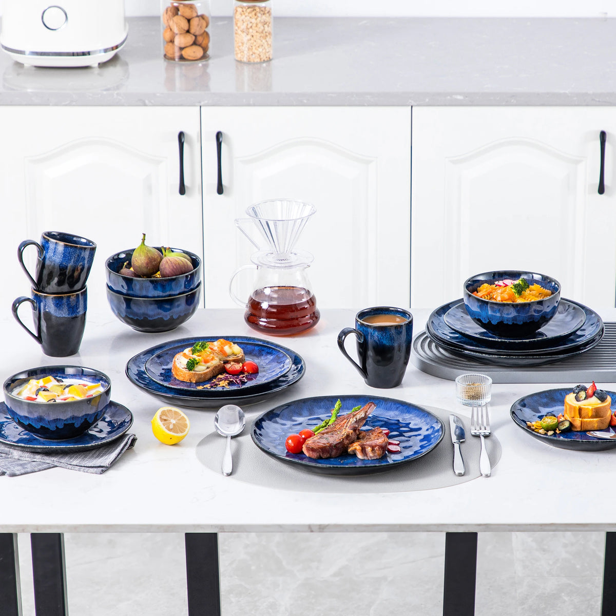 Vancasso Kiln Glaze Ceramic Dinnerware Set Plates Bowls And Mugs