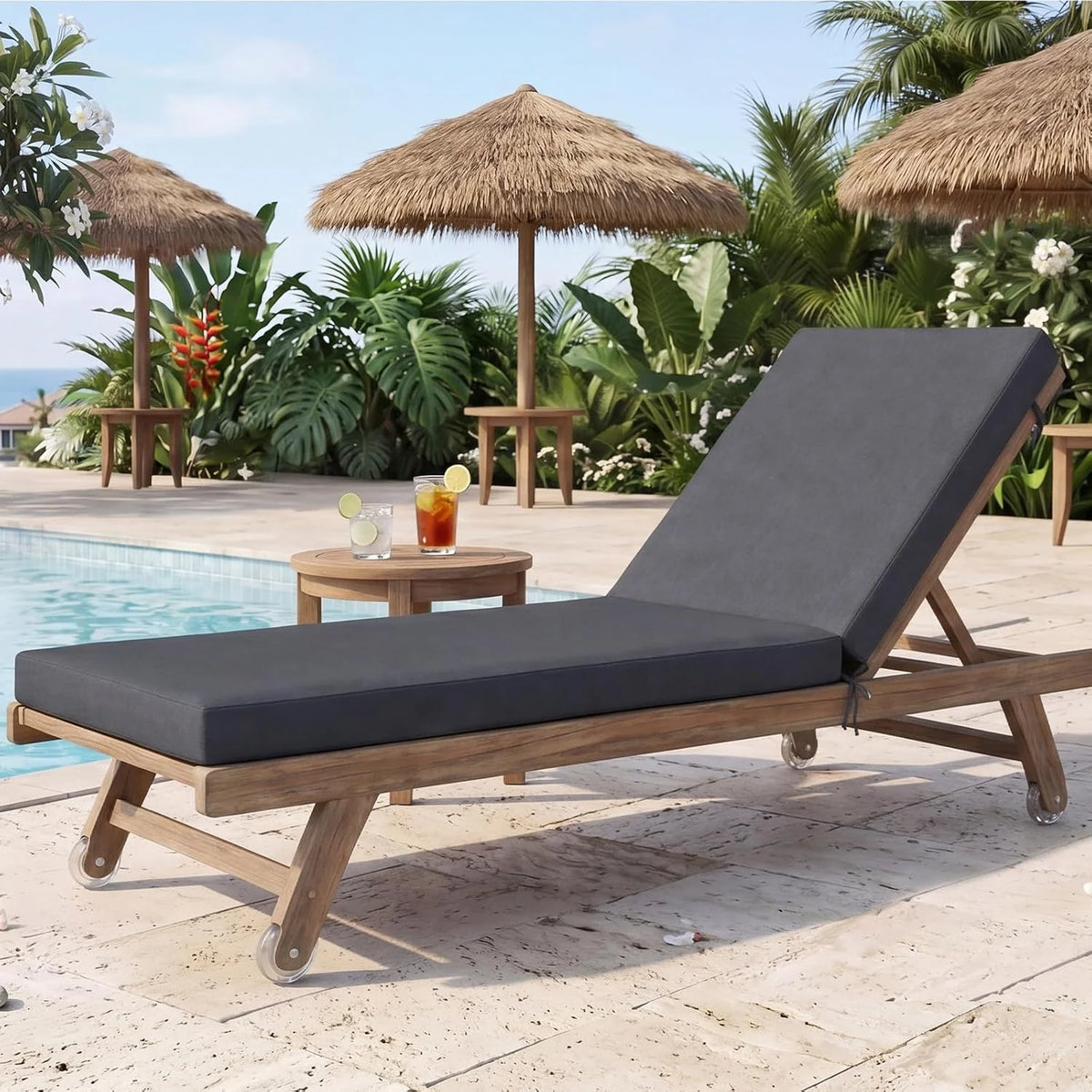 Aoxun Waterproof 72x21x3.5 Inch Chaise Lounge Cushion Set of 2 Patio Chair Replacement Pad with Removable Cover & 4 Ties Grey