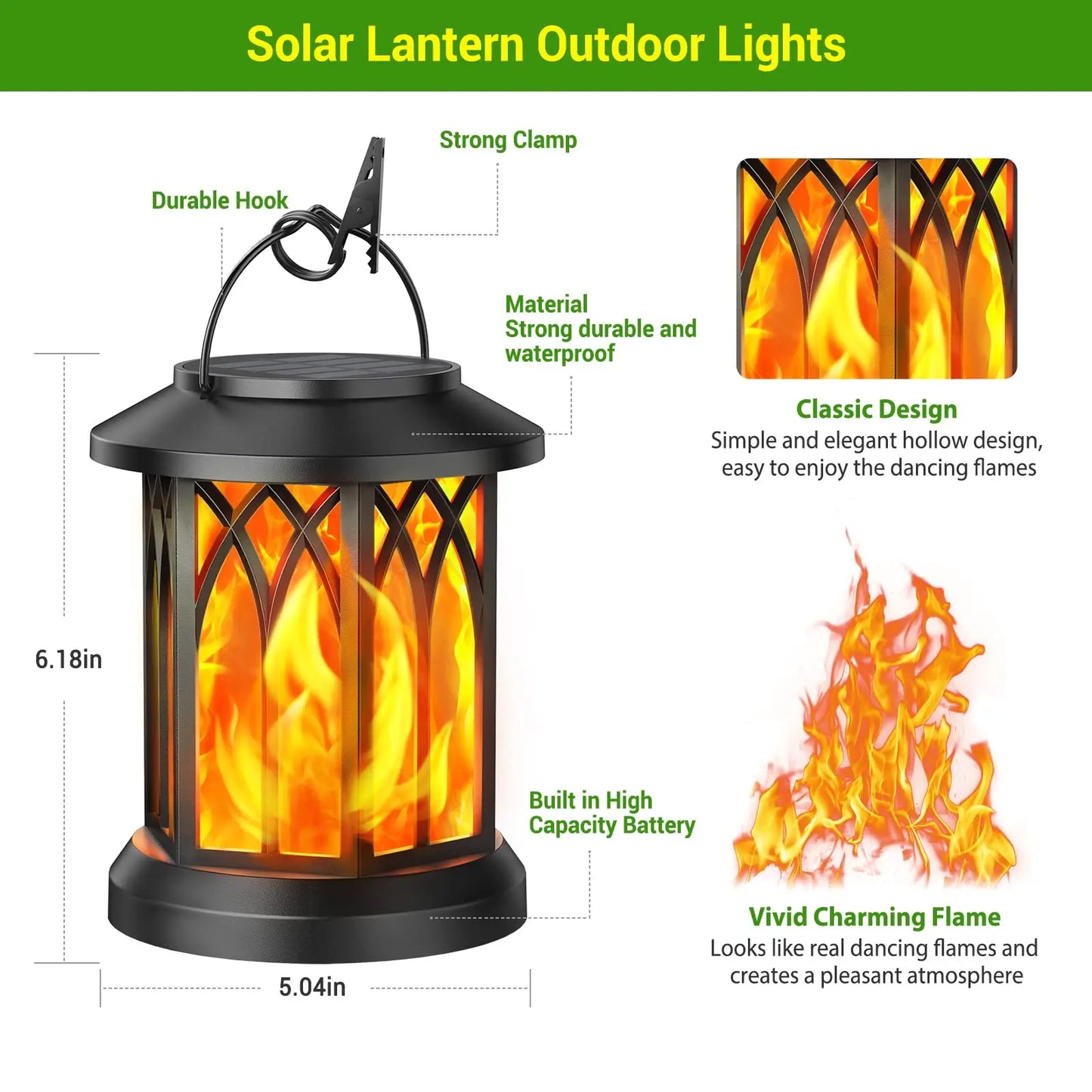 4 Pack Solar Lanterns Outdoor Lights Flickering Flame Waterproof