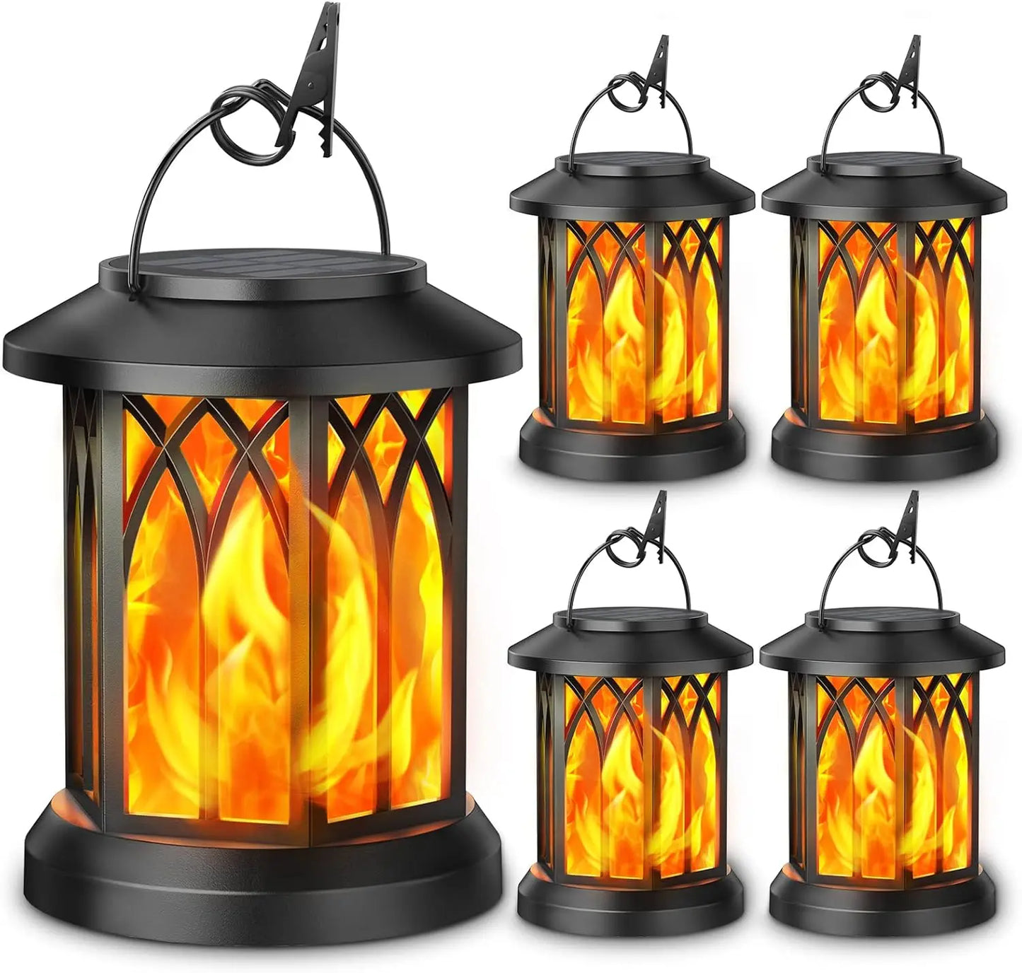 4 Pack Solar Lanterns Outdoor Lights Flickering Flame Waterproof