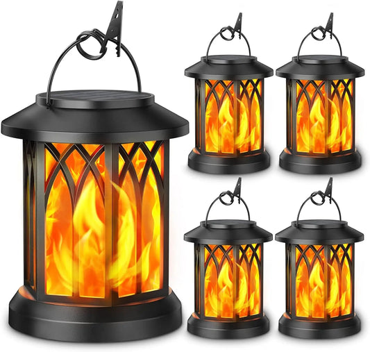 4 Pack Solar Lanterns Outdoor Lights Flickering Flame Waterproof