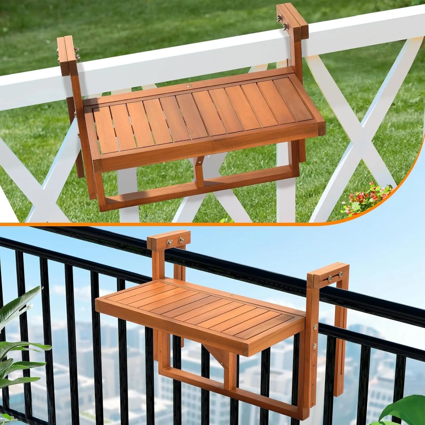 Acacia Wood Folding Balcony Table for Railings and Outdoor Use