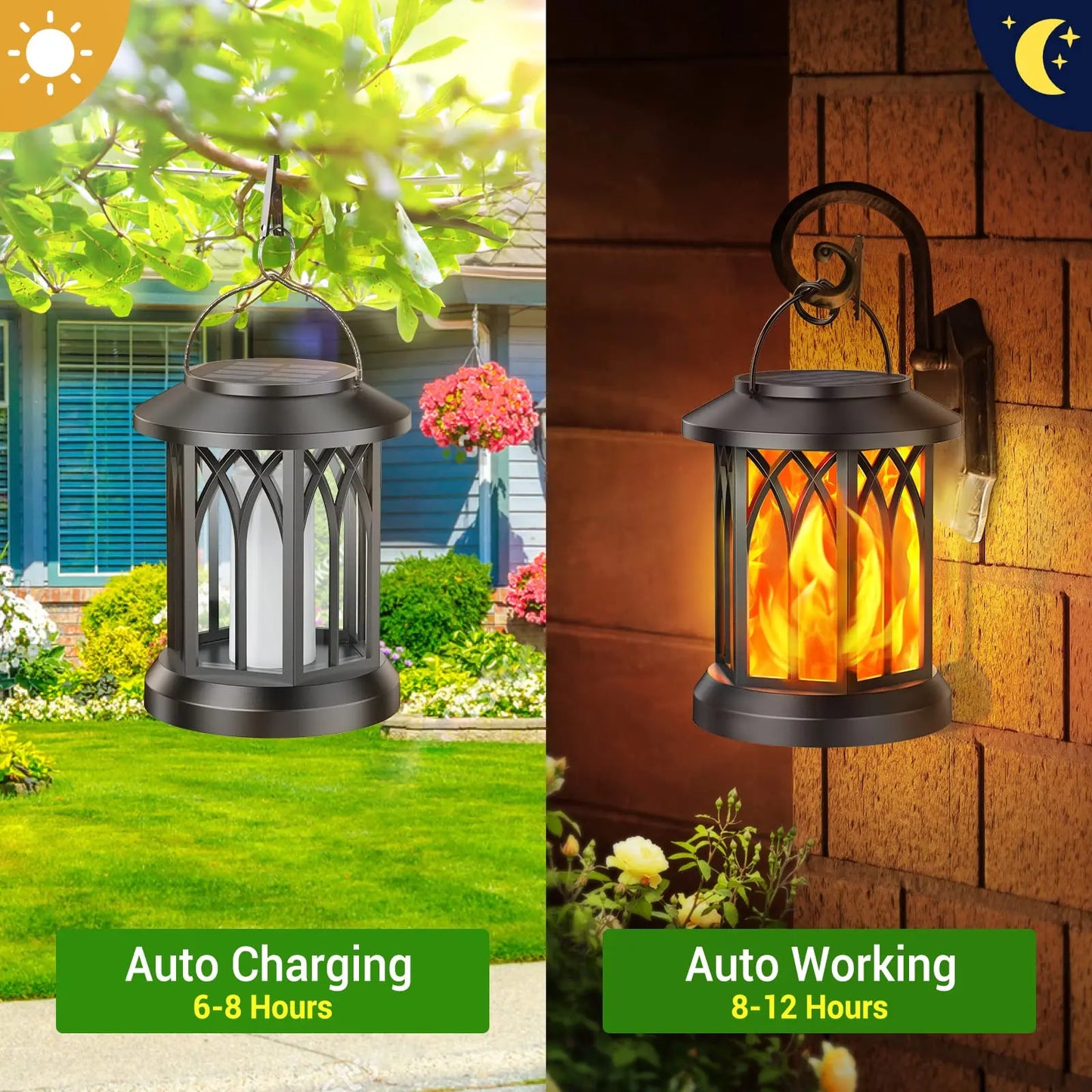 4 Pack Solar Lanterns Outdoor Lights Flickering Flame Waterproof