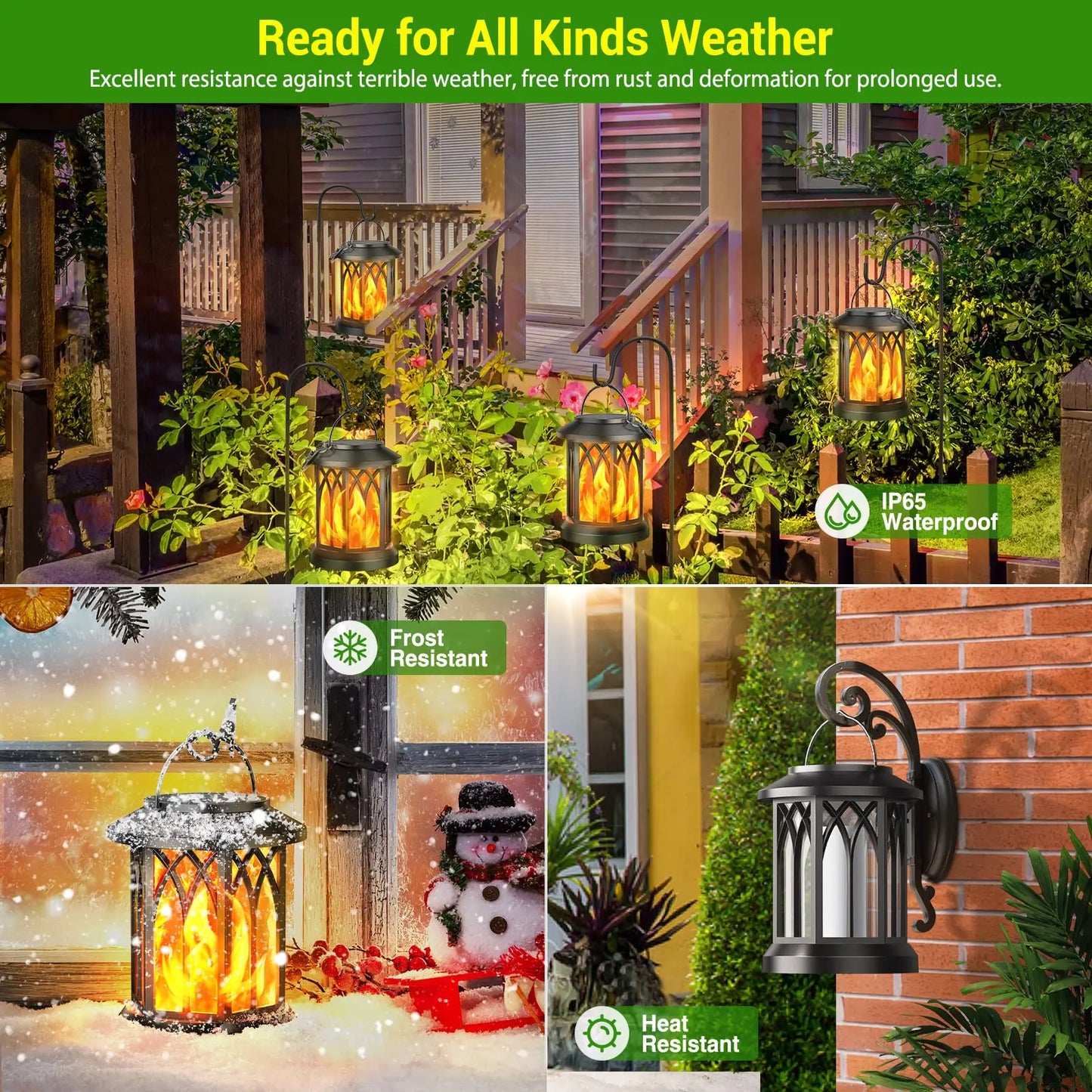 4 Pack Solar Lanterns Outdoor Lights Flickering Flame Waterproof
