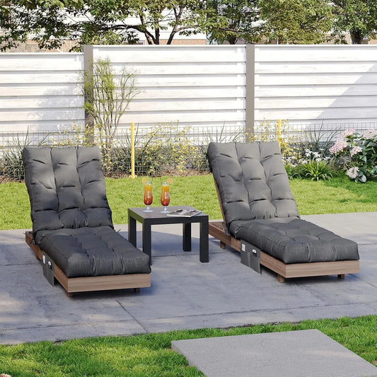 Aoxun Waterproof Outdoor Chaise Lounge Cushion with Storage Pocket, Replacement Patio Lounge Chair Pad with Ties, Grey (1-Pack / 2-Pack Options)