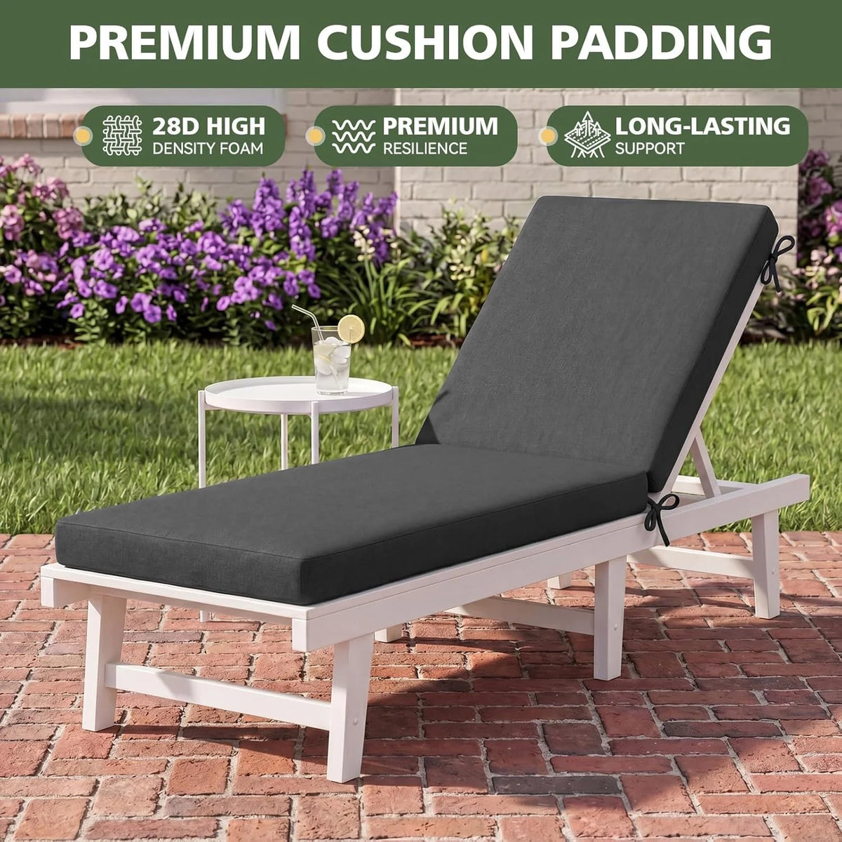 Aoxun Waterproof 72x21x3.5 Inch Chaise Lounge Cushion Set of 2 Patio Chair Replacement Pad with Removable Cover & 4 Ties Grey
