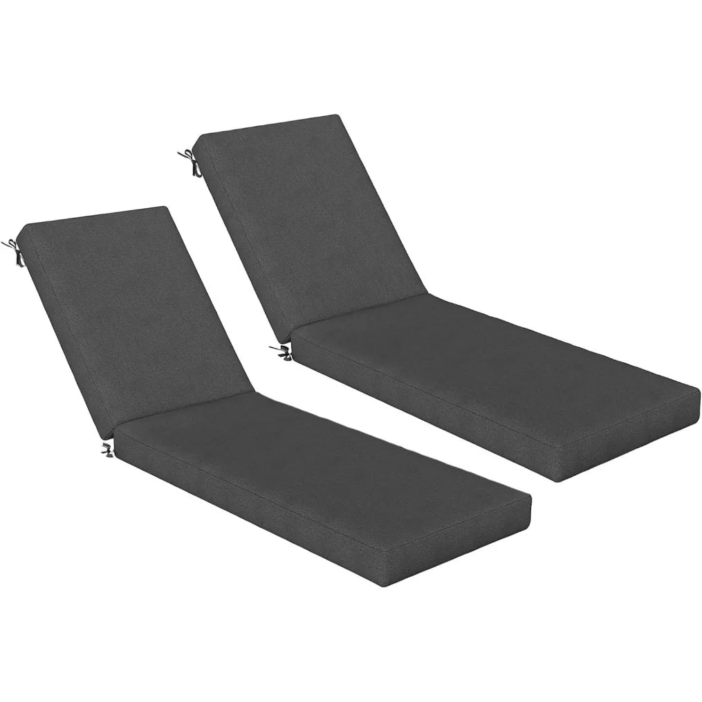 Aoxun Waterproof 72x21x3.5 Inch Chaise Lounge Cushion Set of 2 Patio Chair Replacement Pad with Removable Cover & 4 Ties Grey
