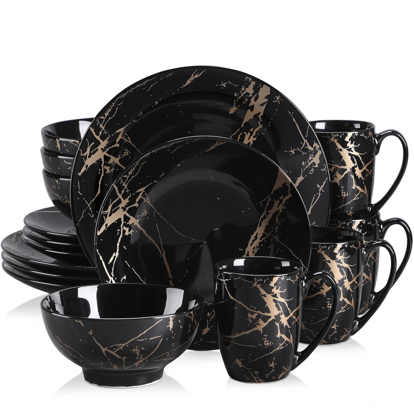 MALACASA Porcelain Dinnerware Set With Elegant Gold Splash Accents