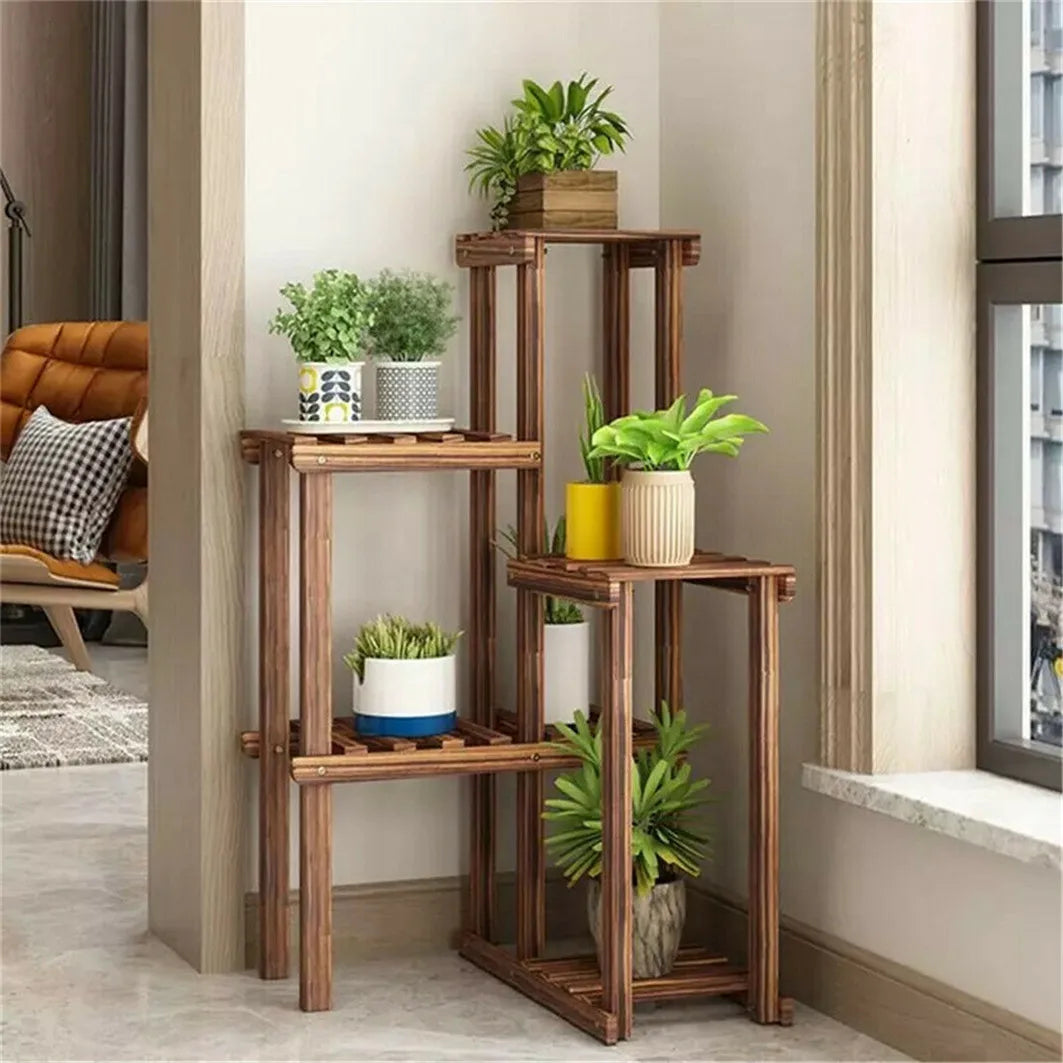 BINGOPAW 6-Tier Plant Corner Stand Wood Shelf Indoor Outdoor