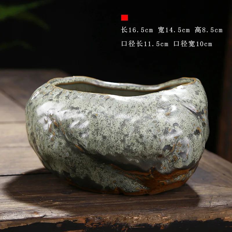 Retro Ceramic Flower Pot for Desktop Succulents Handmade