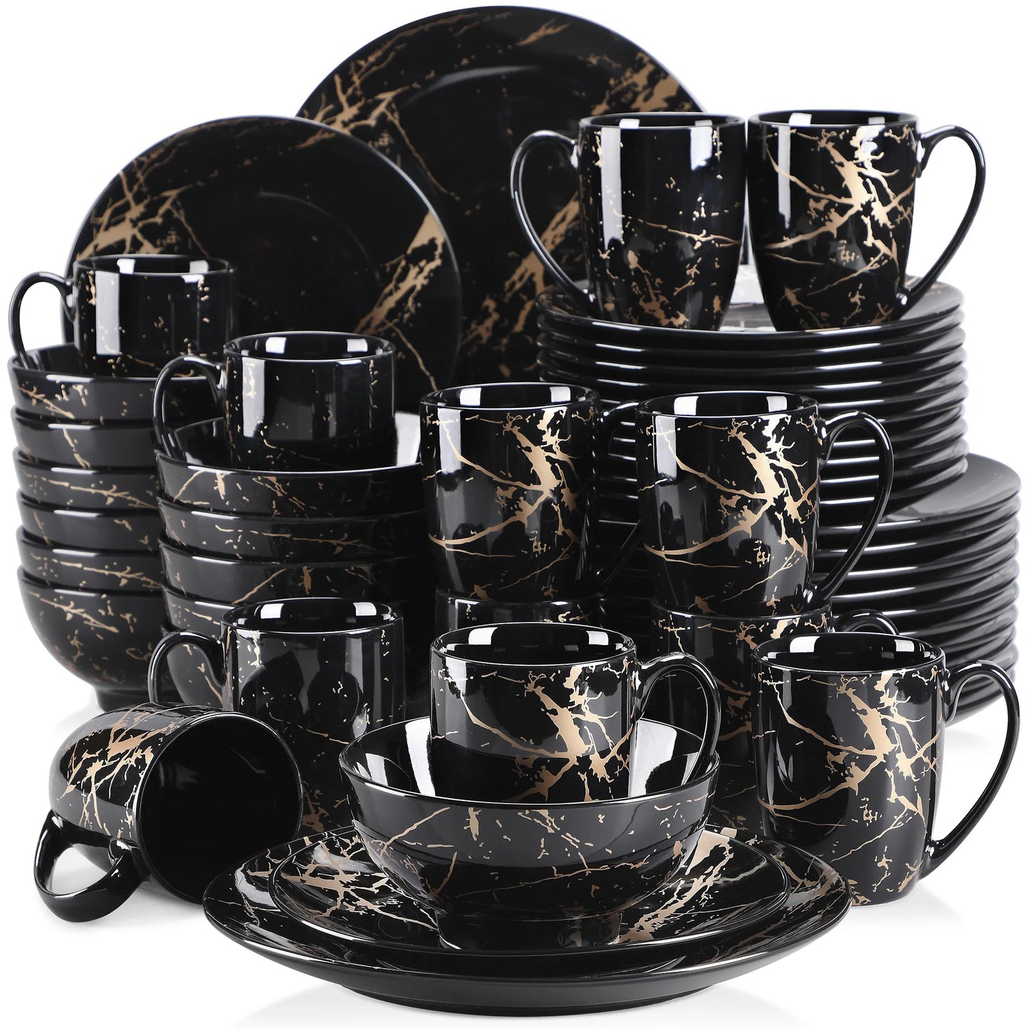 MALACASA Porcelain Dinnerware Set With Elegant Gold Splash Accents