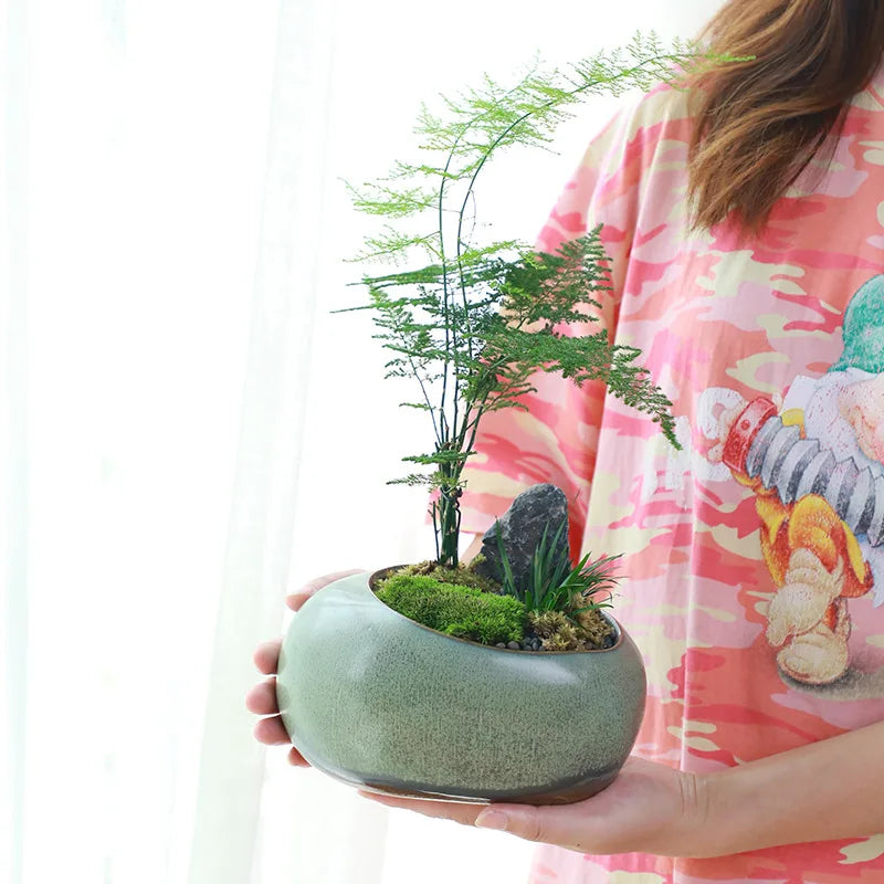 Retro Ceramic Flower Pot for Desktop Succulents Handmade
