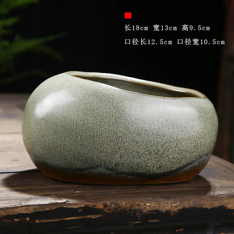 Retro Ceramic Flower Pot for Desktop Succulents Handmade