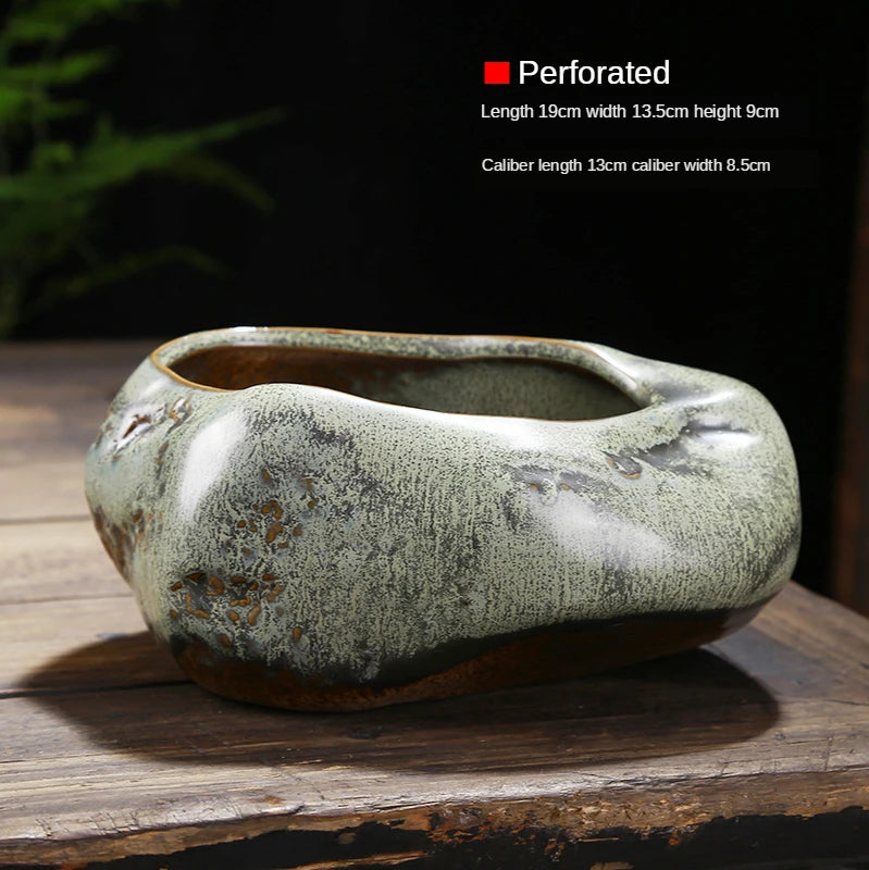 Retro Ceramic Flower Pot for Desktop Succulents Handmade