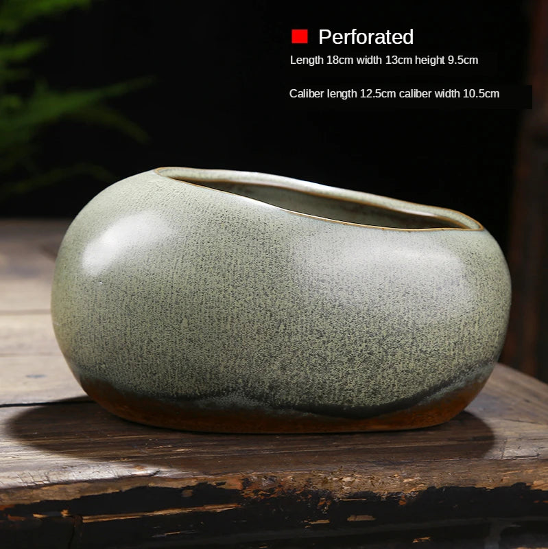 Retro Ceramic Flower Pot for Desktop Succulents Handmade