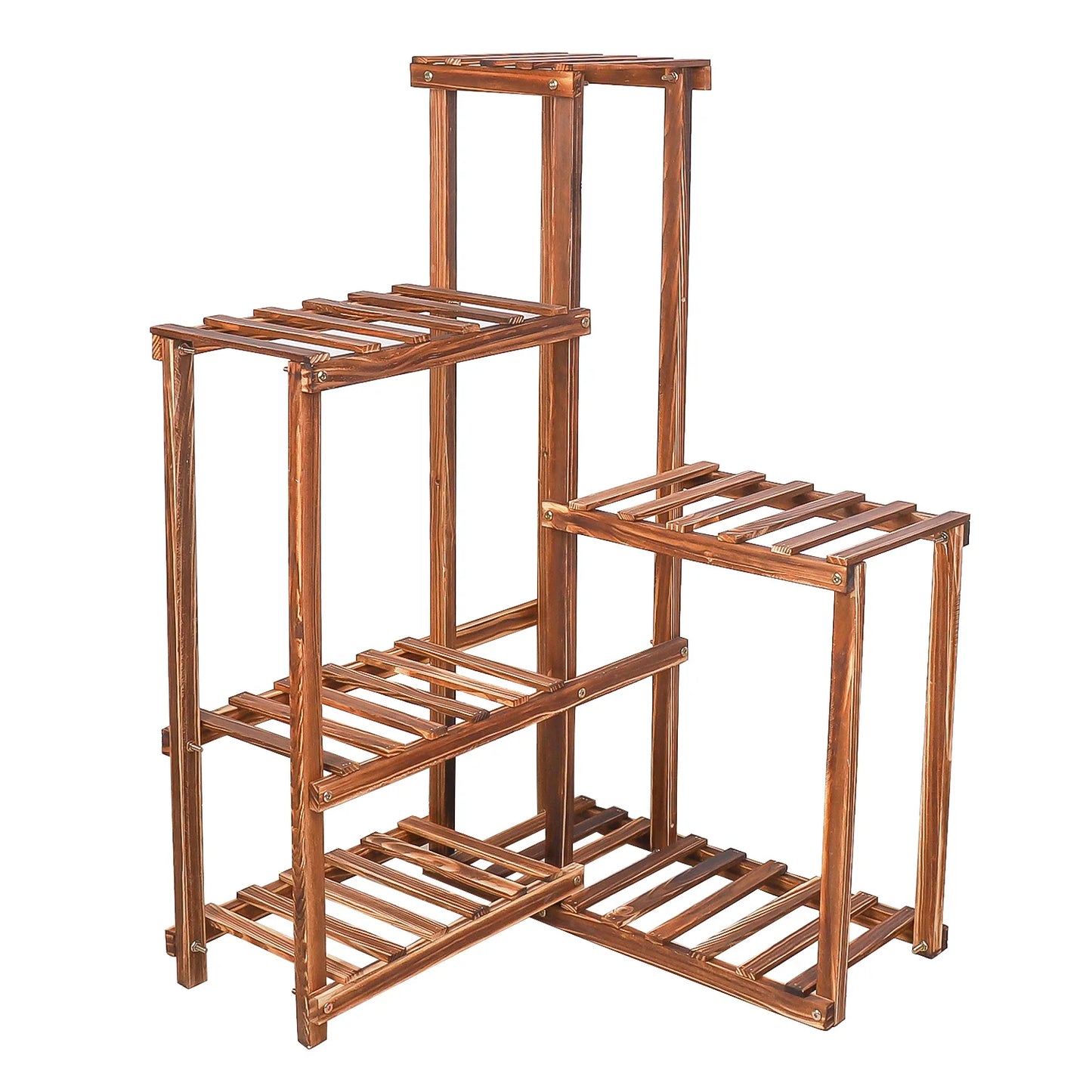 BINGOPAW 6-Tier Plant Corner Stand Wood Shelf Indoor Outdoor