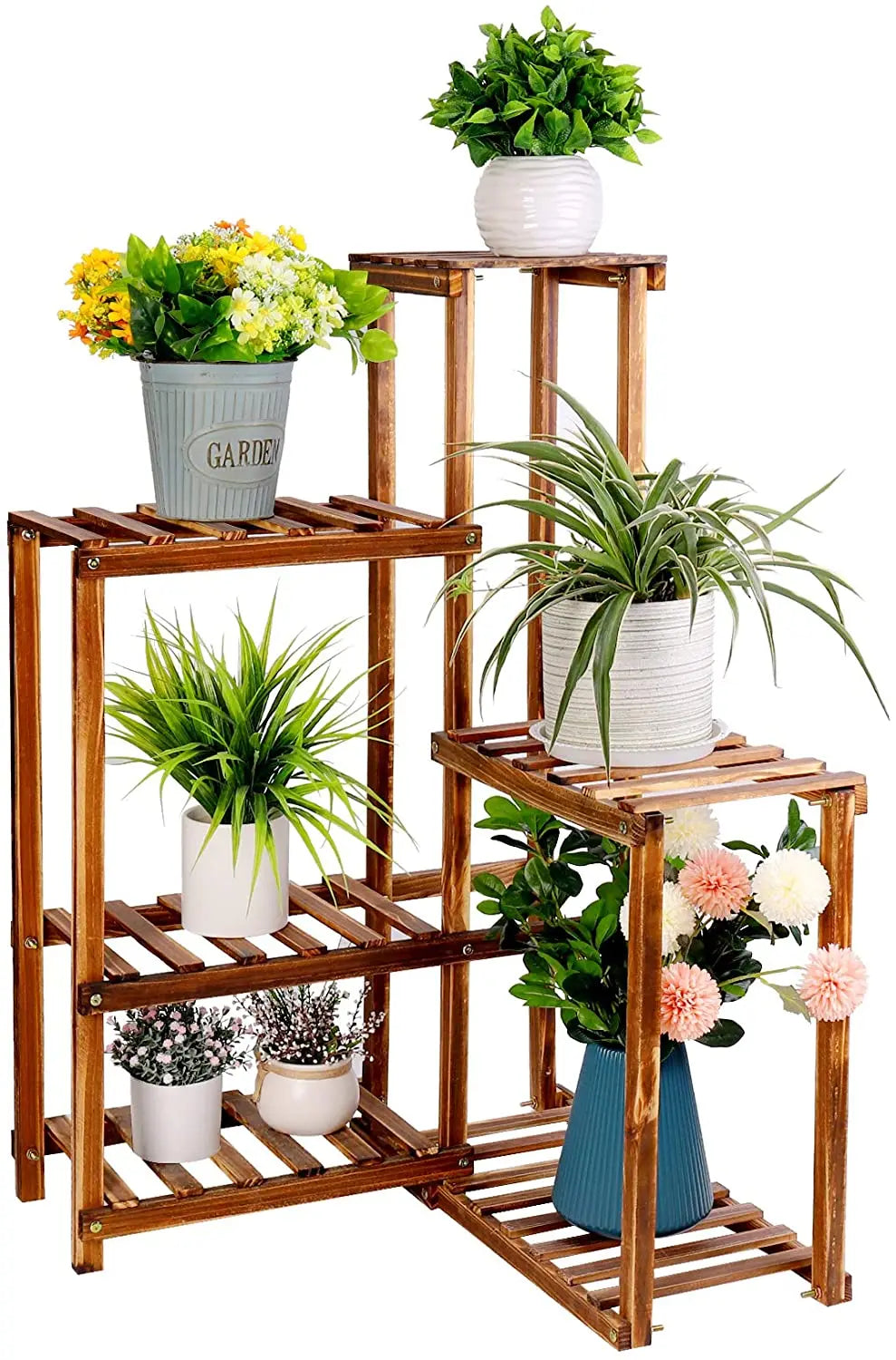 BINGOPAW 6-Tier Plant Corner Stand Wood Shelf Indoor Outdoor