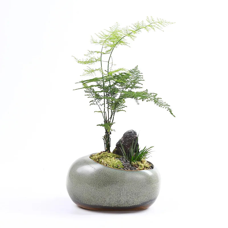 Retro Ceramic Flower Pot for Desktop Succulents Handmade