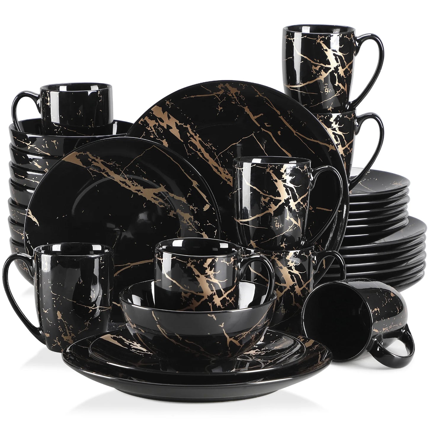 MALACASA Porcelain Dinnerware Set With Elegant Gold Splash Accents
