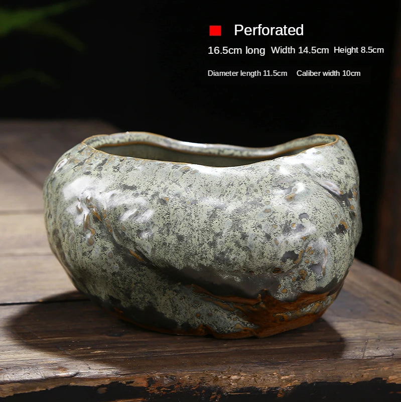 Retro Ceramic Flower Pot for Desktop Succulents Handmade