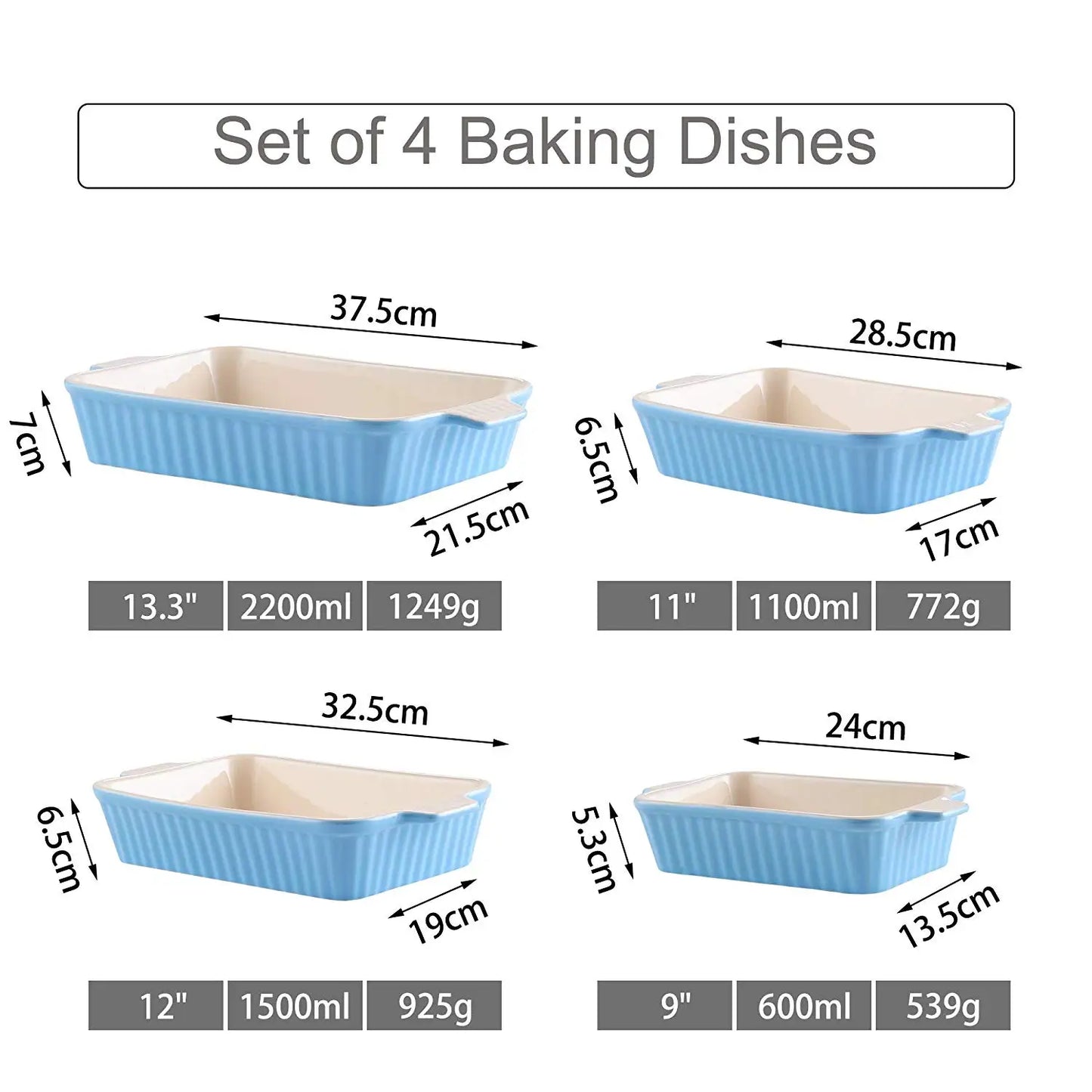 MALACASA 4 Piece Ceramic Bake Dishes With Handles Oven Safe