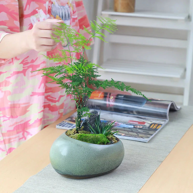 Retro Ceramic Flower Pot for Desktop Succulents Handmade