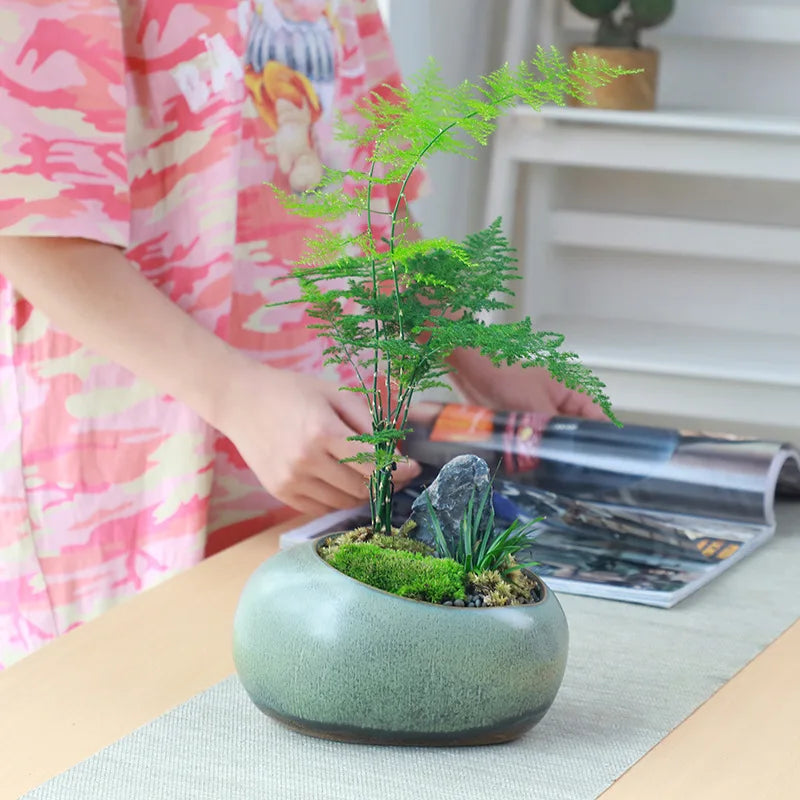 Retro Ceramic Flower Pot for Desktop Succulents Handmade